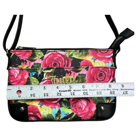 Juicy Couture Black Multi Rose Floral Small Crossbody Purse Outside Pocket - Picture 4 of 9